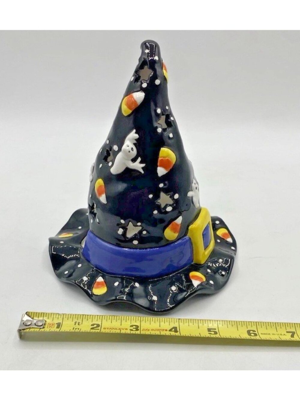 Bella Casa By Ganz Halloween Witch Hat Tealight Candle Holder Candy Corn Ghosts - Picture 7 of 16